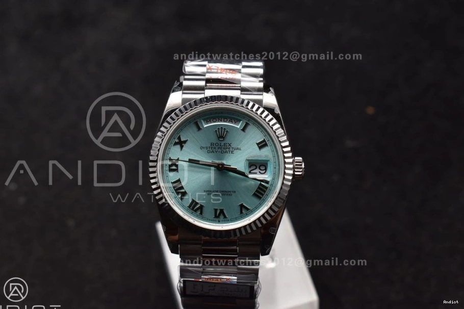 Dial President vr3255 Bracelet Best V5 QF Edition (Gain Weight) 36 Steel DayDate on Light Roman 904L SS Blue 0523